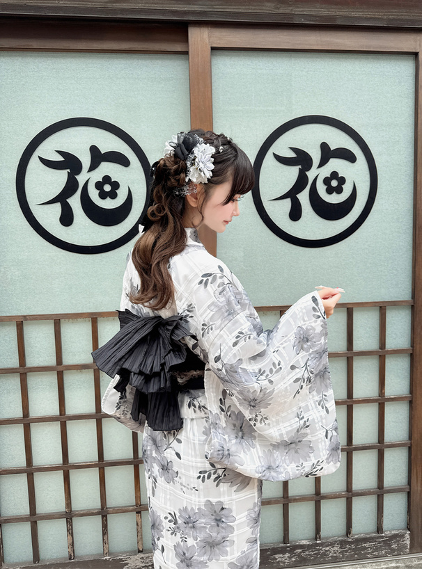 3点セット2Way花柄チェックオーガンジーセパレート浴衣