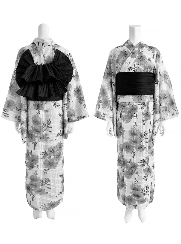 3点セット2Way花柄チェックオーガンジーセパレート浴衣