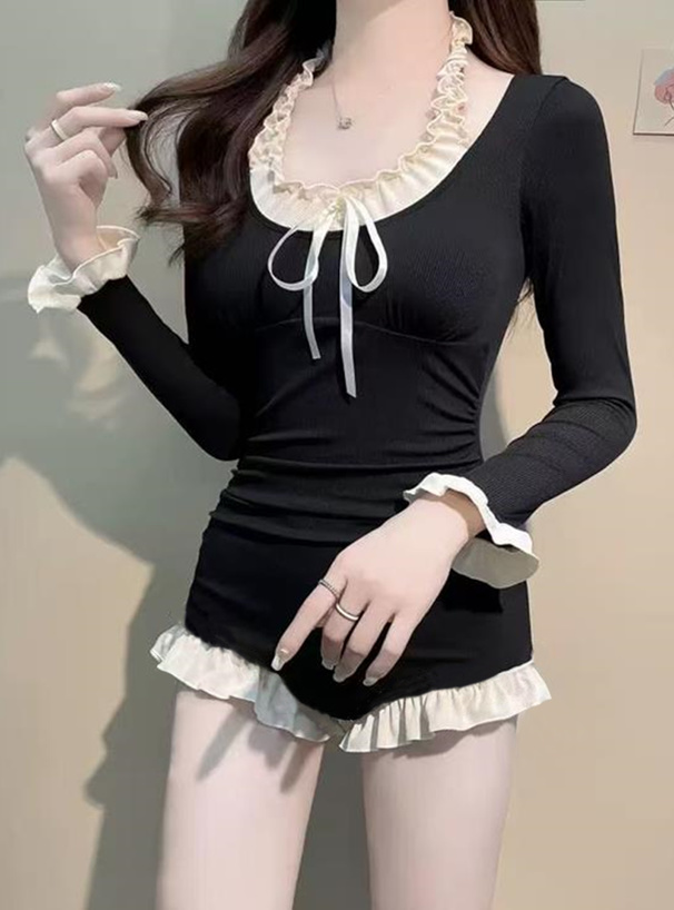 配色フリルワンピース水着