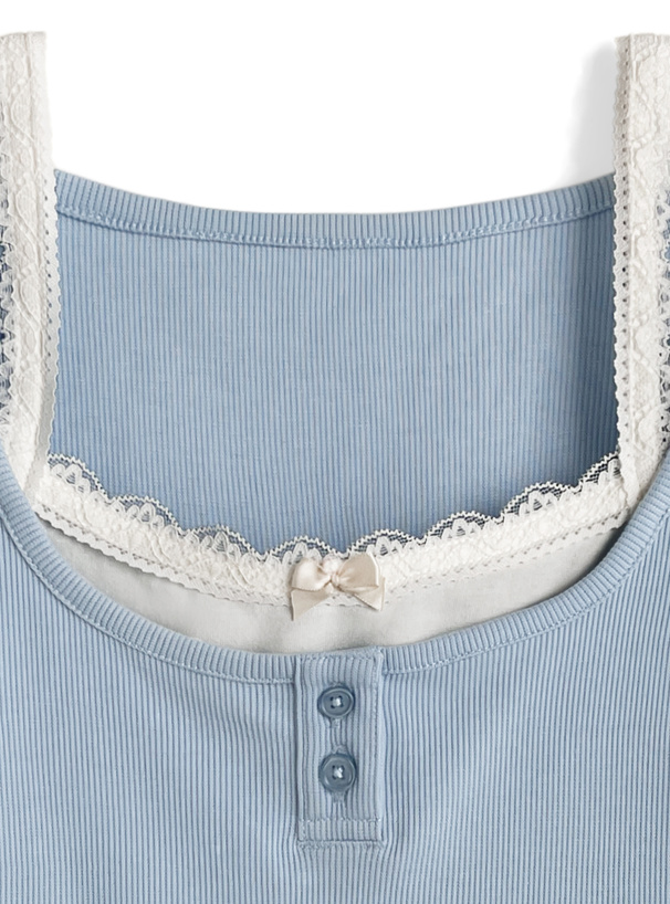 キャミソールレイヤード風ヘンリーネックリブトップス