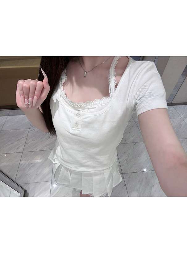 キャミソールレイヤード風ヘンリーネックリブトップス