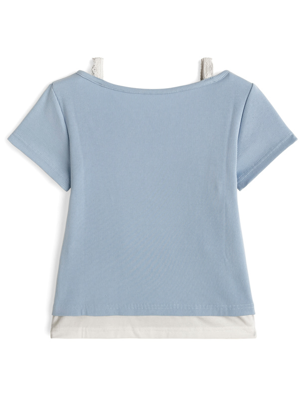 キャミソールレイヤード風ヘンリーネックリブトップス