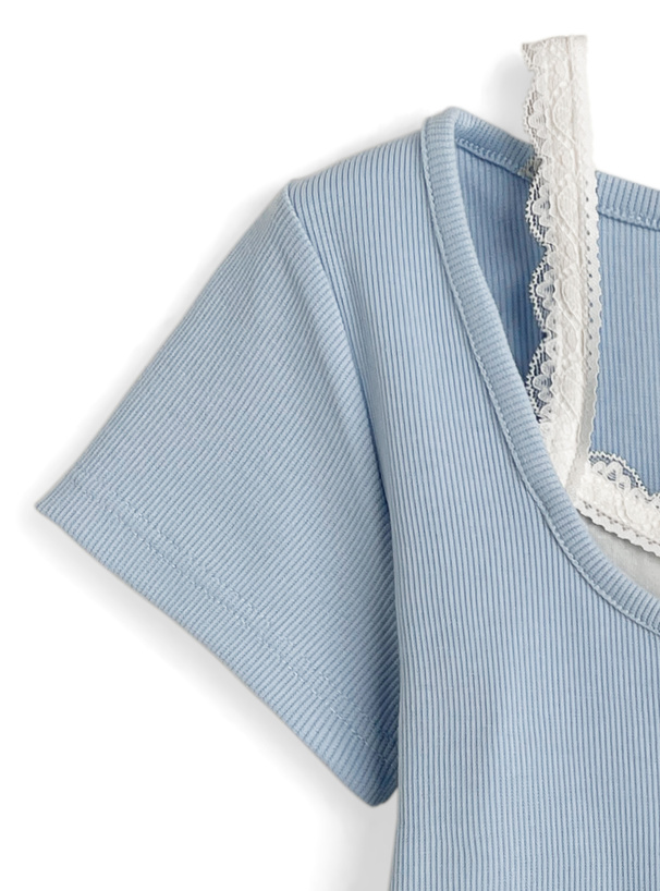 キャミソールレイヤード風ヘンリーネックリブトップス