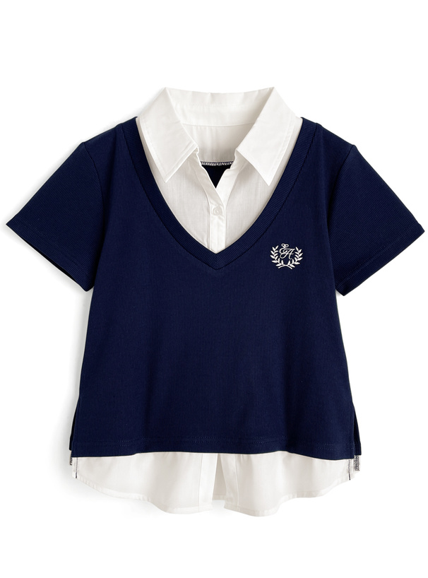 シャツレイヤード風リブトップス