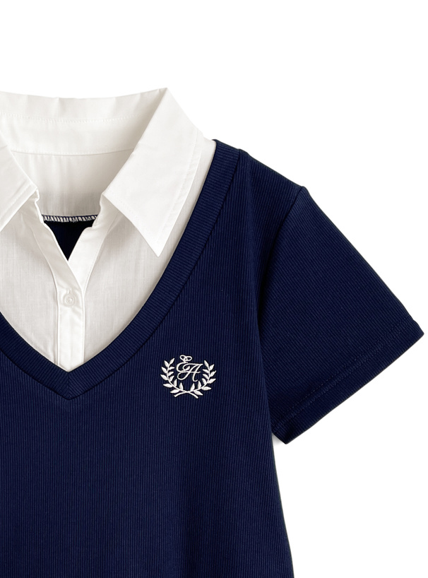 シャツレイヤード風リブトップス