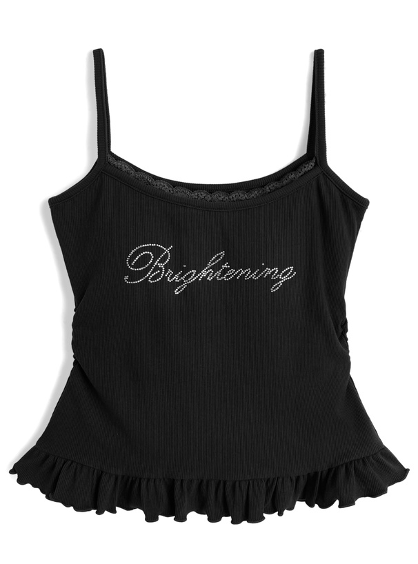 カップ付きラインストーンロゴフリルキャミソール