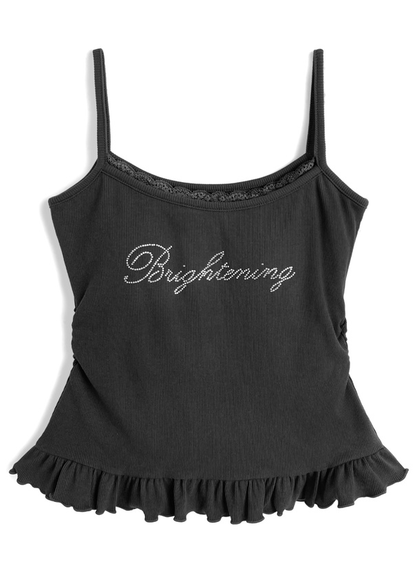 カップ付きラインストーンロゴフリルキャミソール