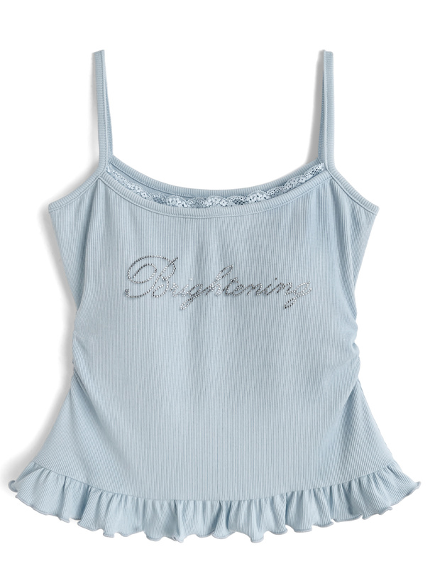 カップ付きラインストーンロゴフリルキャミソール