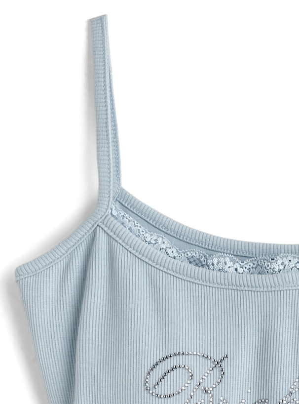 カップ付きラインストーンロゴフリルキャミソール