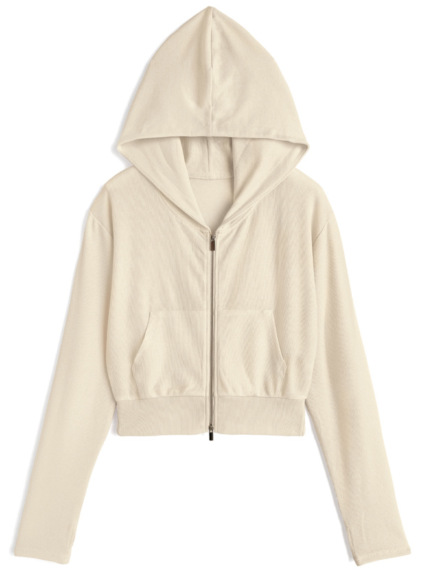 UVカットサムホール付きショート丈パーカー