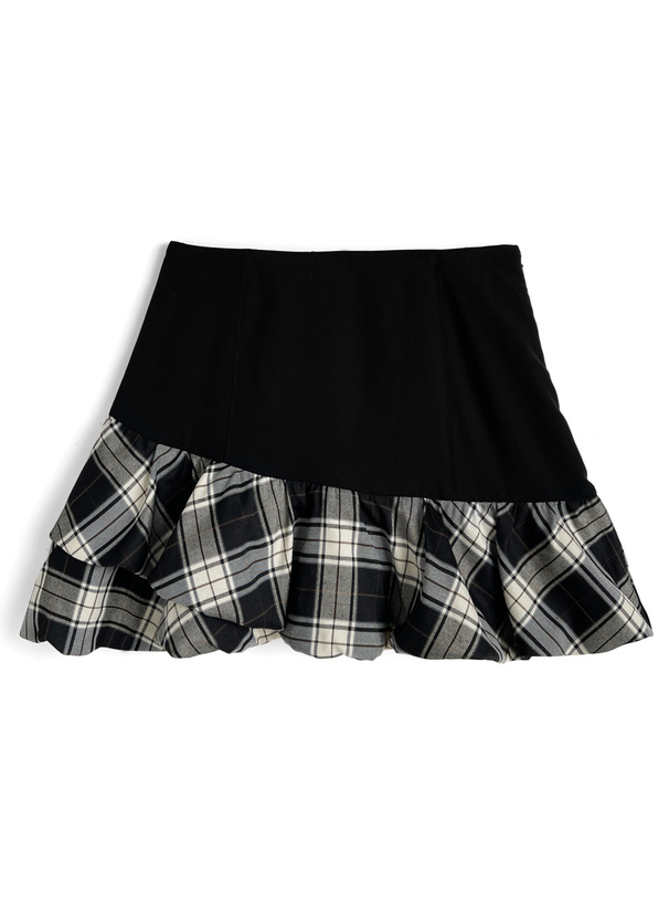 インパン裏地付きチェック柄バルーンミニスカート
