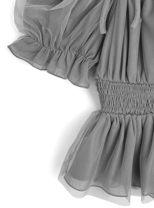 ラメシアーチュールオフショルダーリボントップス