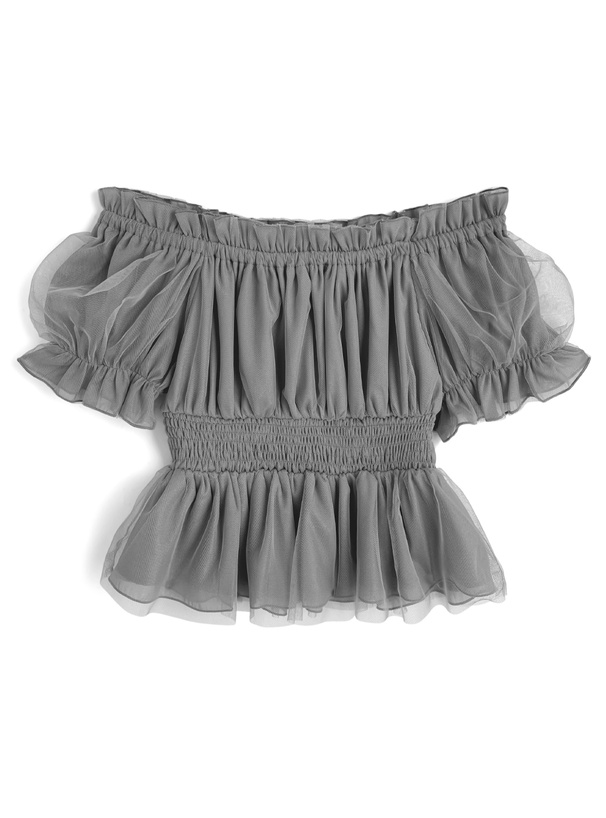 ラメシアーチュールオフショルダーリボントップス