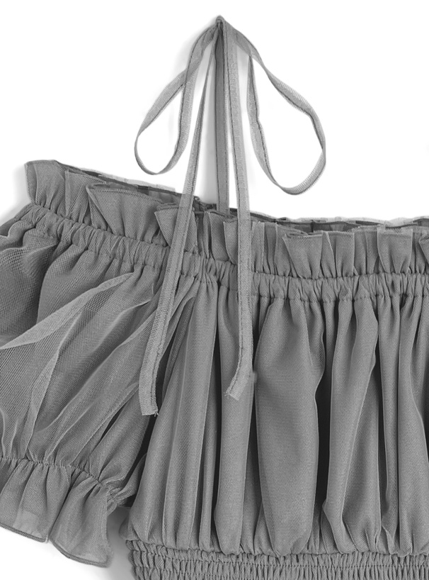 ラメシアーチュールオフショルダーリボントップス