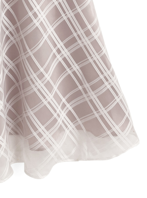 チェック柄ドッキングショルダーオープンフレアワンピース