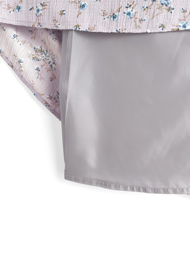 ボウタイ付き花柄ロングワンピース