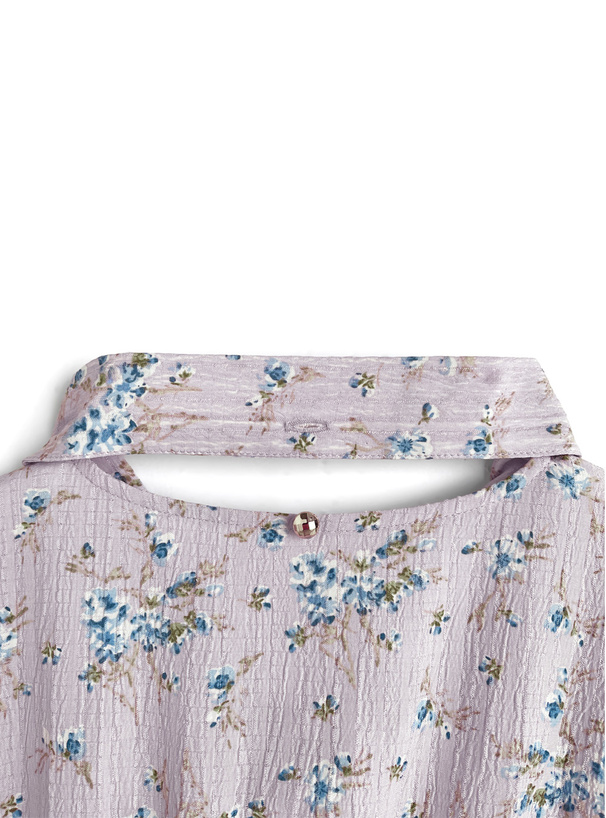 ボウタイ付き花柄ロングワンピース