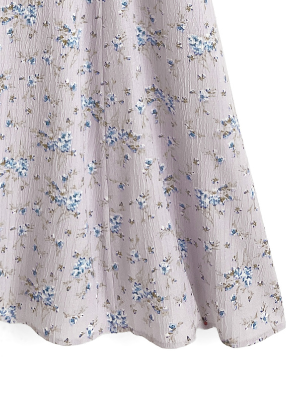 ボウタイ付き花柄ロングワンピース