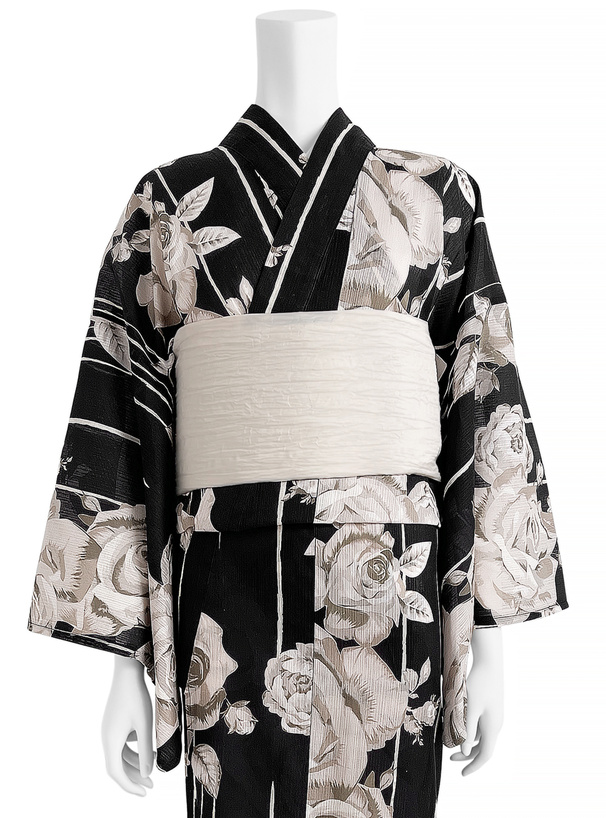 モノトーンバラ柄浴衣セット