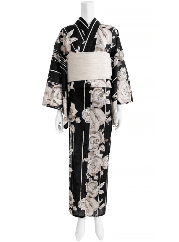 モノトーンバラ柄浴衣セット