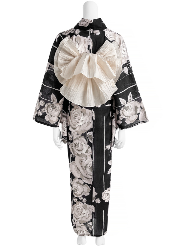 モノトーンバラ柄浴衣セット