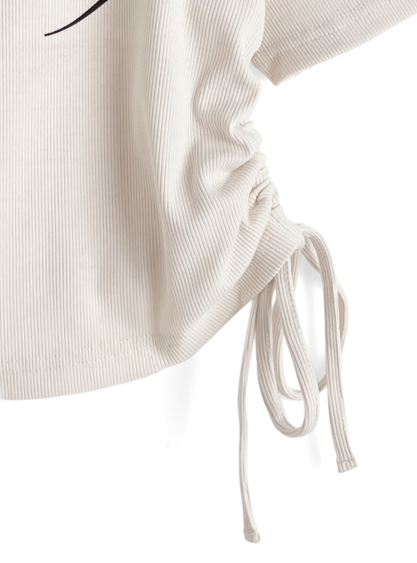 配色襟ロゴプリントサイドドロストトップス