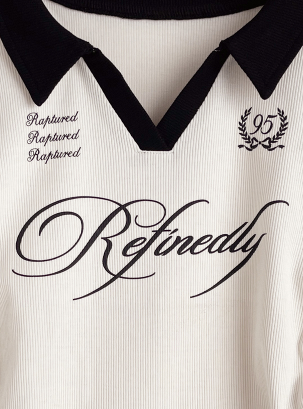 配色襟ロゴプリントサイドドロストトップス