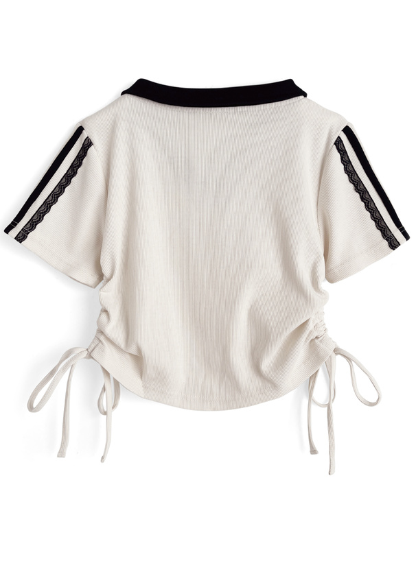 配色襟ロゴプリントサイドドロストトップス