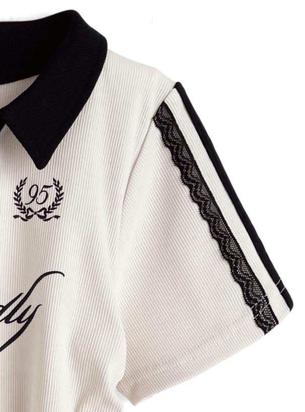 配色襟ロゴプリントサイドドロストトップス