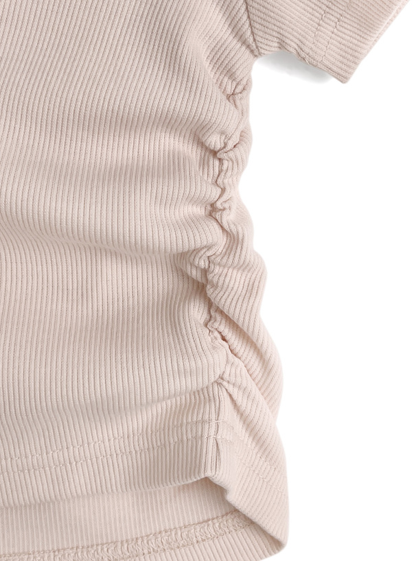 レースハートロゴサイドギャザーリブトップス