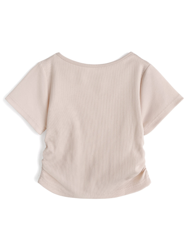 レースハートロゴサイドギャザーリブトップス