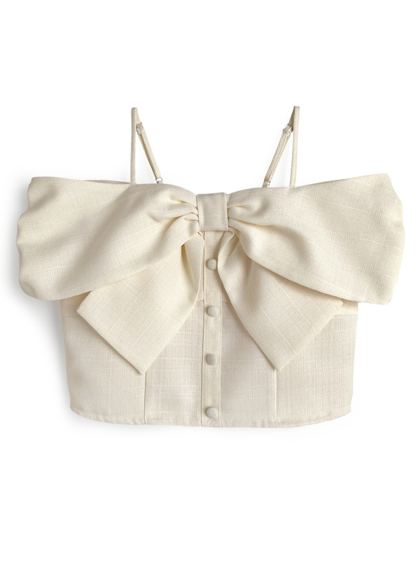 ビッグリボンツイードオフショルダートップス