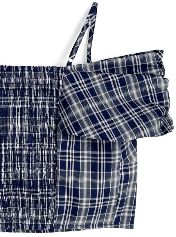 チェック柄ビッグリボンオフショルダートップス