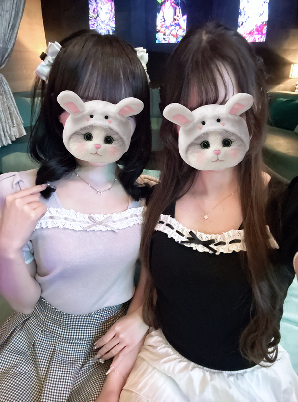 レースリボン配色ニットトップス