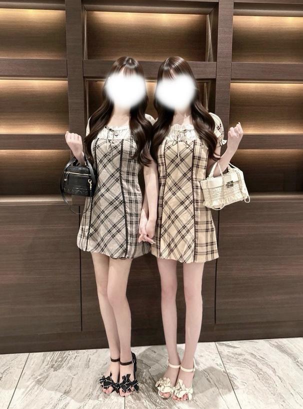2Wayチェック柄リボンパフスリーブミニワンピース