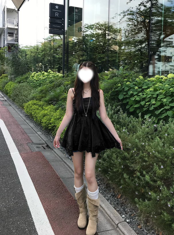 ドビードットレースフレアキャミソールミニワンピース