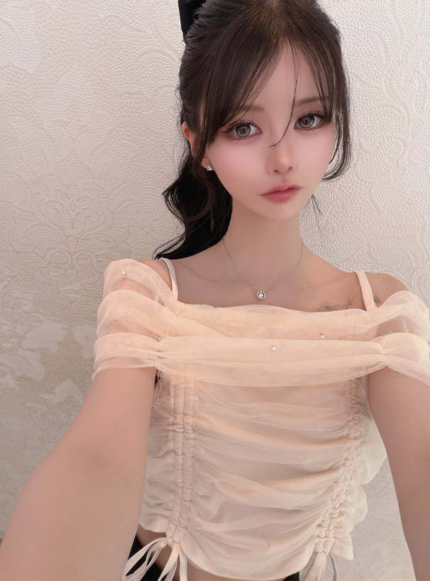 ドロストチュールパールオフショルダートップス