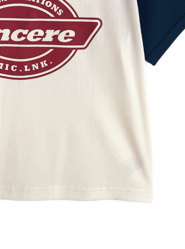 配色ラグランロゴプリントリブTシャツ