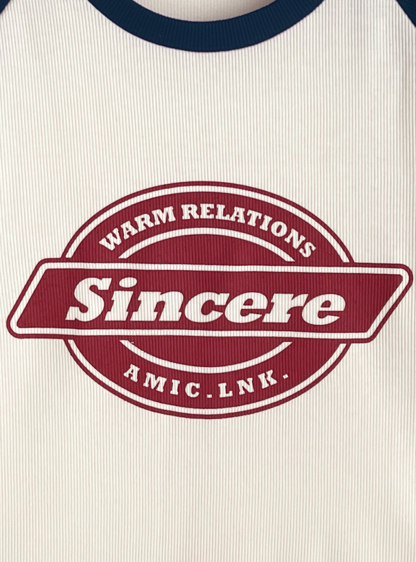 配色ラグランロゴプリントリブTシャツ