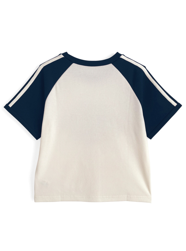 配色ラグランロゴプリントリブTシャツ