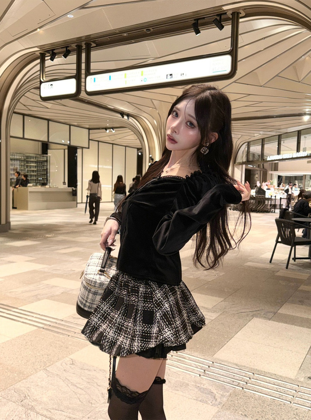 インパン裏地付きロービングチェックフレアミニスカート