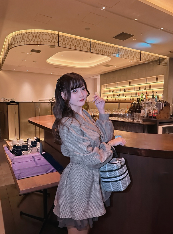ベルト付き千鳥柄トレンチミニワンピース