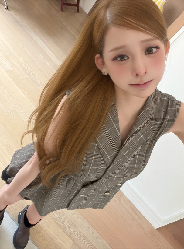 チェック柄ダブルボタンペプラムジレ