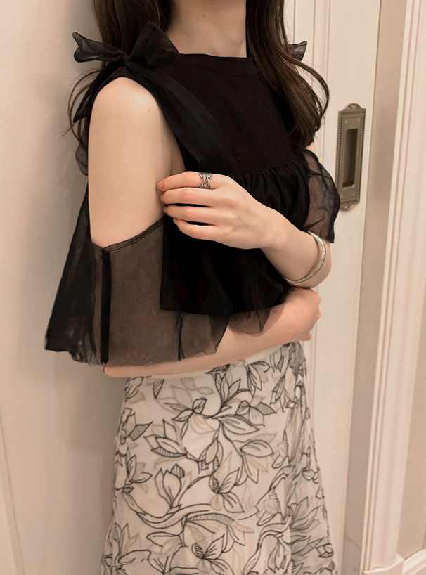 花柄刺繍楊柳シフォンフレアスカート[tu411] | レディースファッション 
