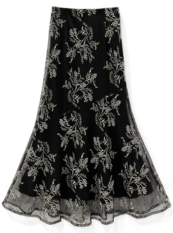 花柄刺繍チュールマーメイドスカート