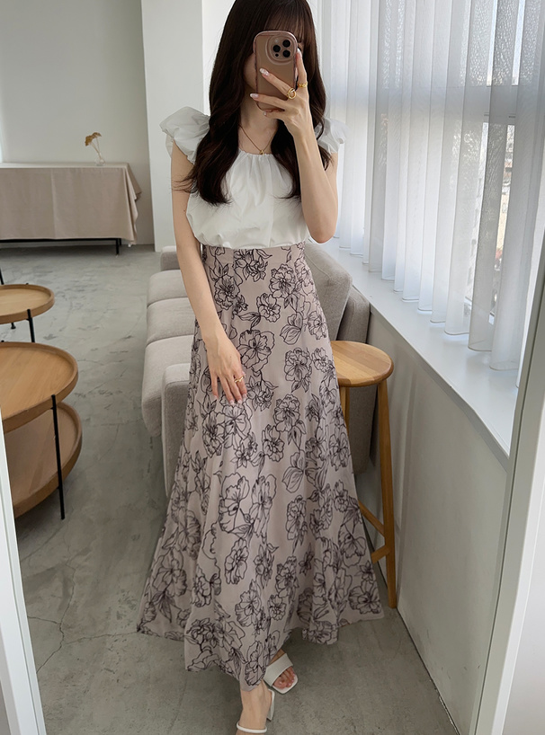 【ANAYI】花柄刺繍フレアスカート