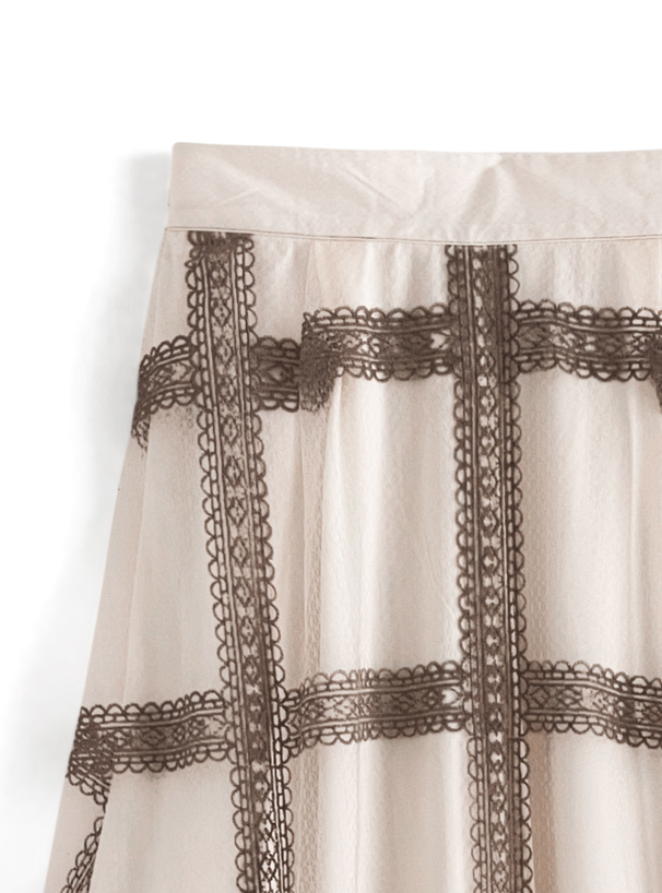 チュール刺繍チェックフレアスカート