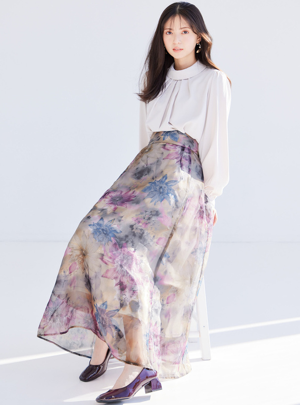 花柄オーガンジーフレアスカート[tu506] | レディースファッション通販