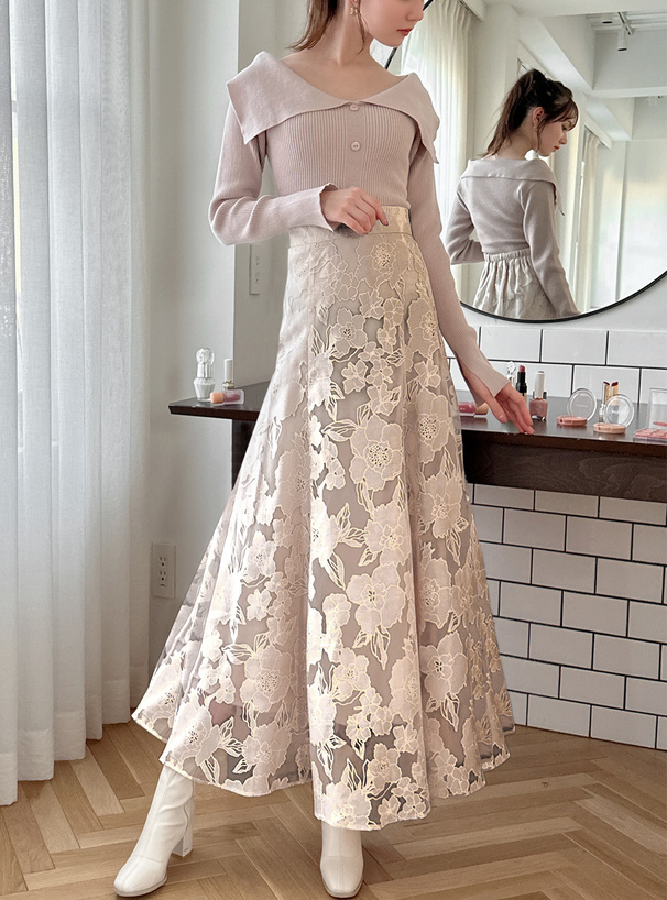 オーガンジーオパール花柄フレアスカート[tu523] レディースファッション通販のグレイル(GRL)【公式】