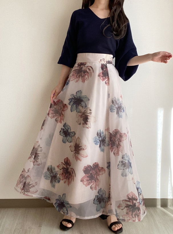 花柄オーガンジーフレアスカート[tu536] | レディースファッション通販 